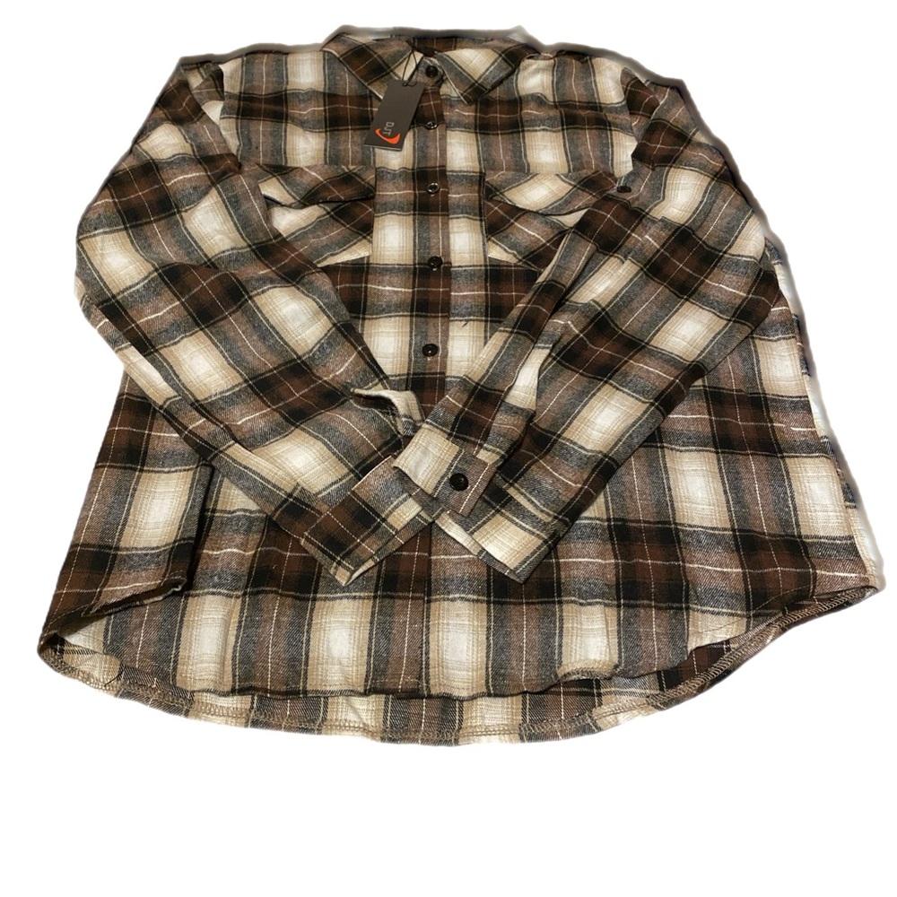 DJT Women’s Flannel Shirt, Size L, brown,cream,black, button front